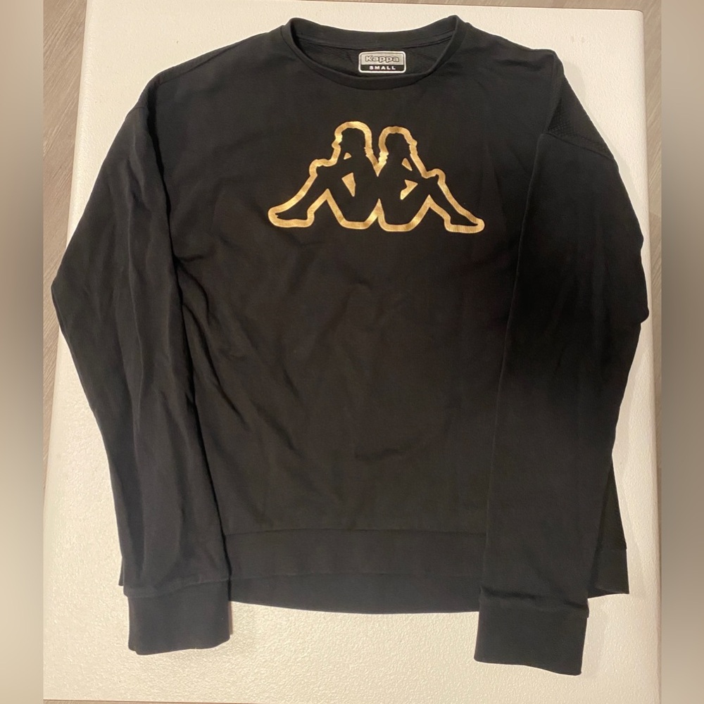 Kappa Crew Neck Retro Sport Mesh Back Sweatshirt Black and Gold Size Small